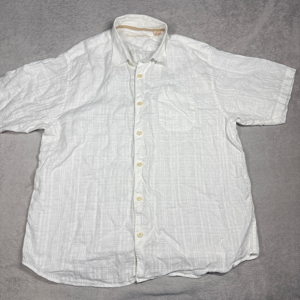 Tommy Bahama Button Up Shirt Mens XL White 100% Linen Short Sleeve Plaid Camp - Picture 3 of 7